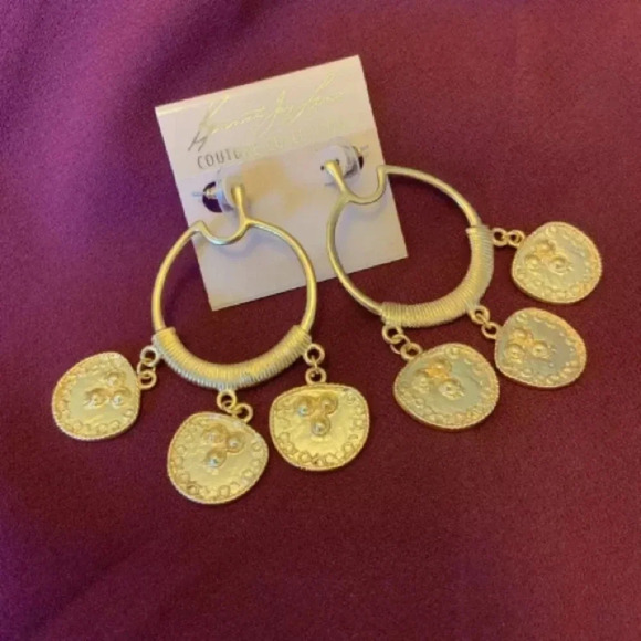 KENNETH JAY LANE NWT Gold Hoop Coin Drop Earrings - Picture 3 of 4